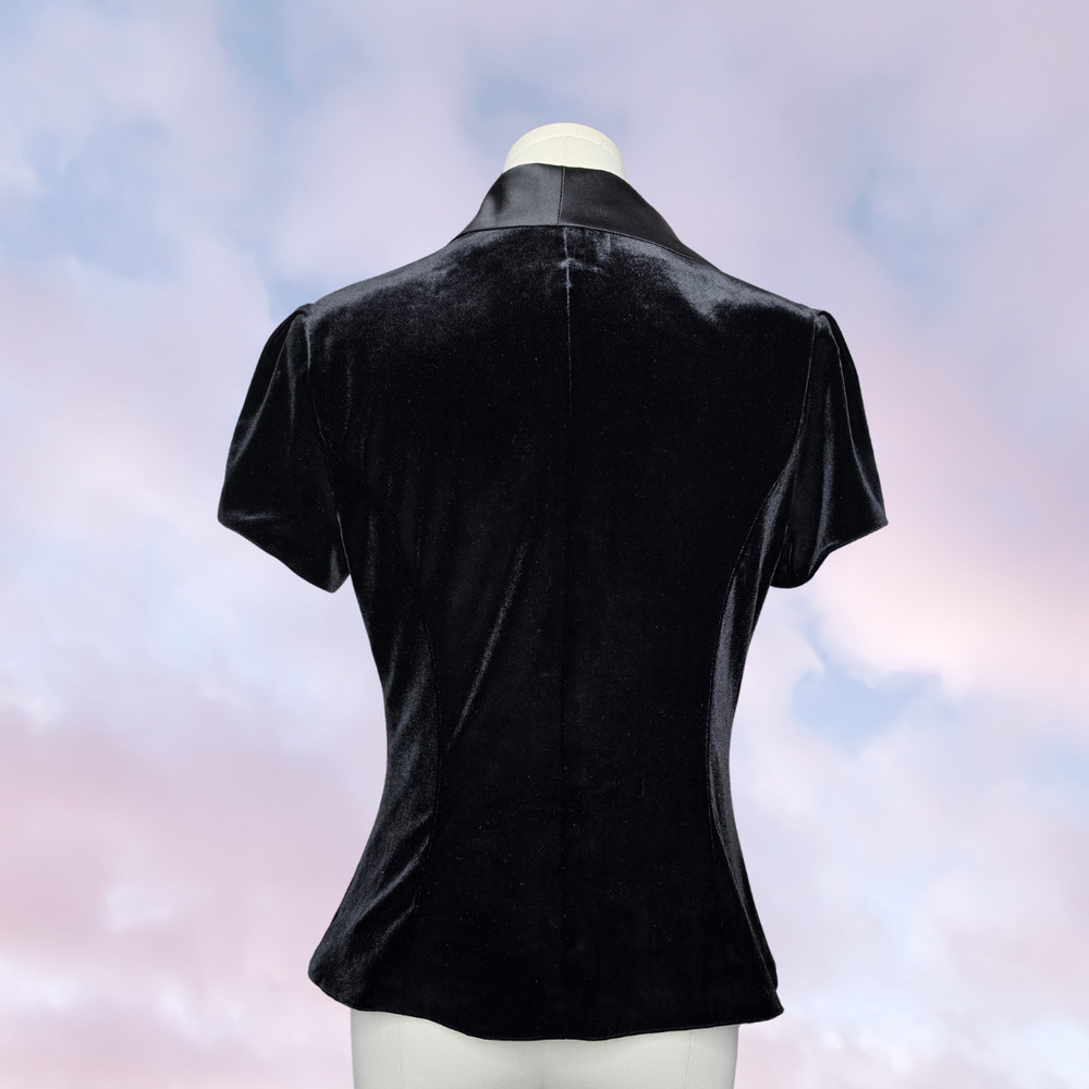 Vtg 90s Y2k NWT Cachet Black Velvet Button Up Formal Gothic Coquette Top Sz S - Picture 4 of 7